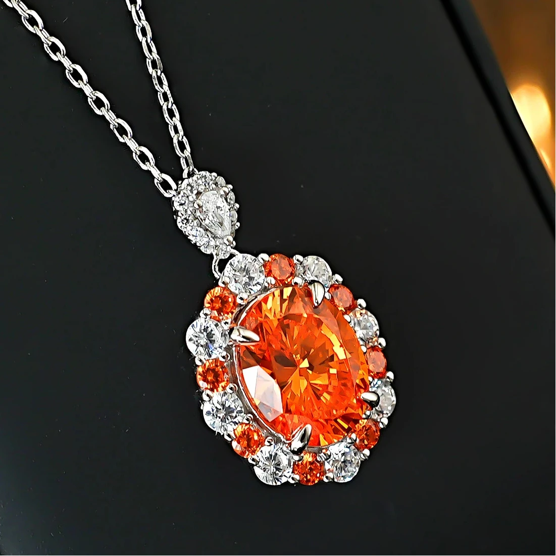 MINWEEN 8*10mm Lab Orange Diamond Necklace For Wowen With 925 Silver Plated 18k Gold Pandent Jewelry