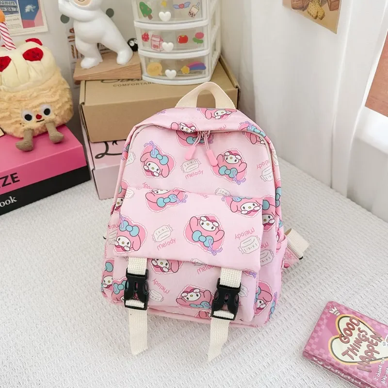 Sanrio Melody Student Schoolbag, grande capacidade, infantil leve, bonito dos desenhos animados, mochila casual, novo