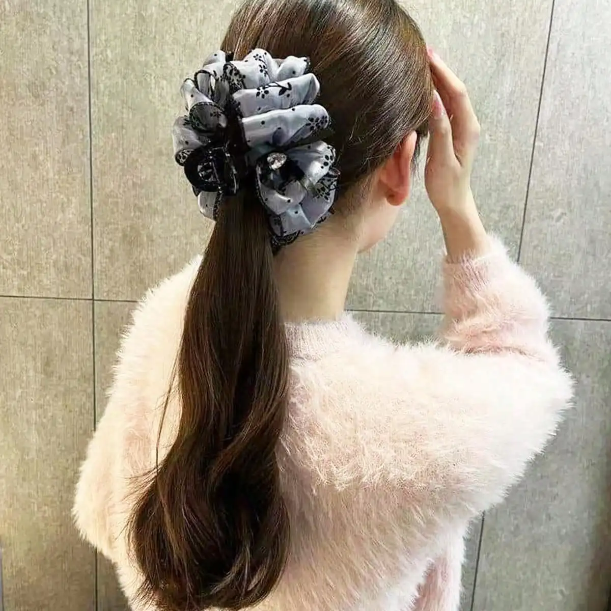 1pc women\'s multi-color rhinestone heart embellishment mesh bow hair clip double-sided bubble grip clip fluffy hair claw