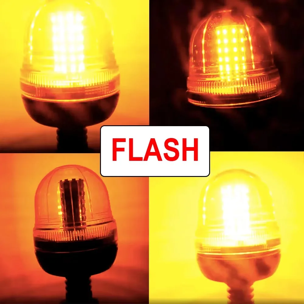12V/24V Dual Voltage LED Strobe Beacon - 360° Rotating Amber Warning Light for Trucks, Trailers & Marine Vehicles