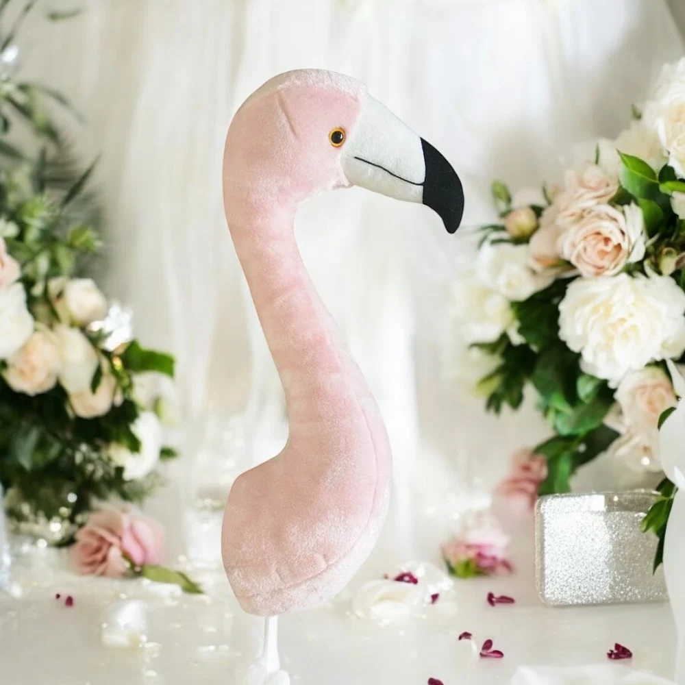 Nova cabeça de flamingo de pelúcia realista para decoração de parede cabeça de animal de presente de quarto infantil