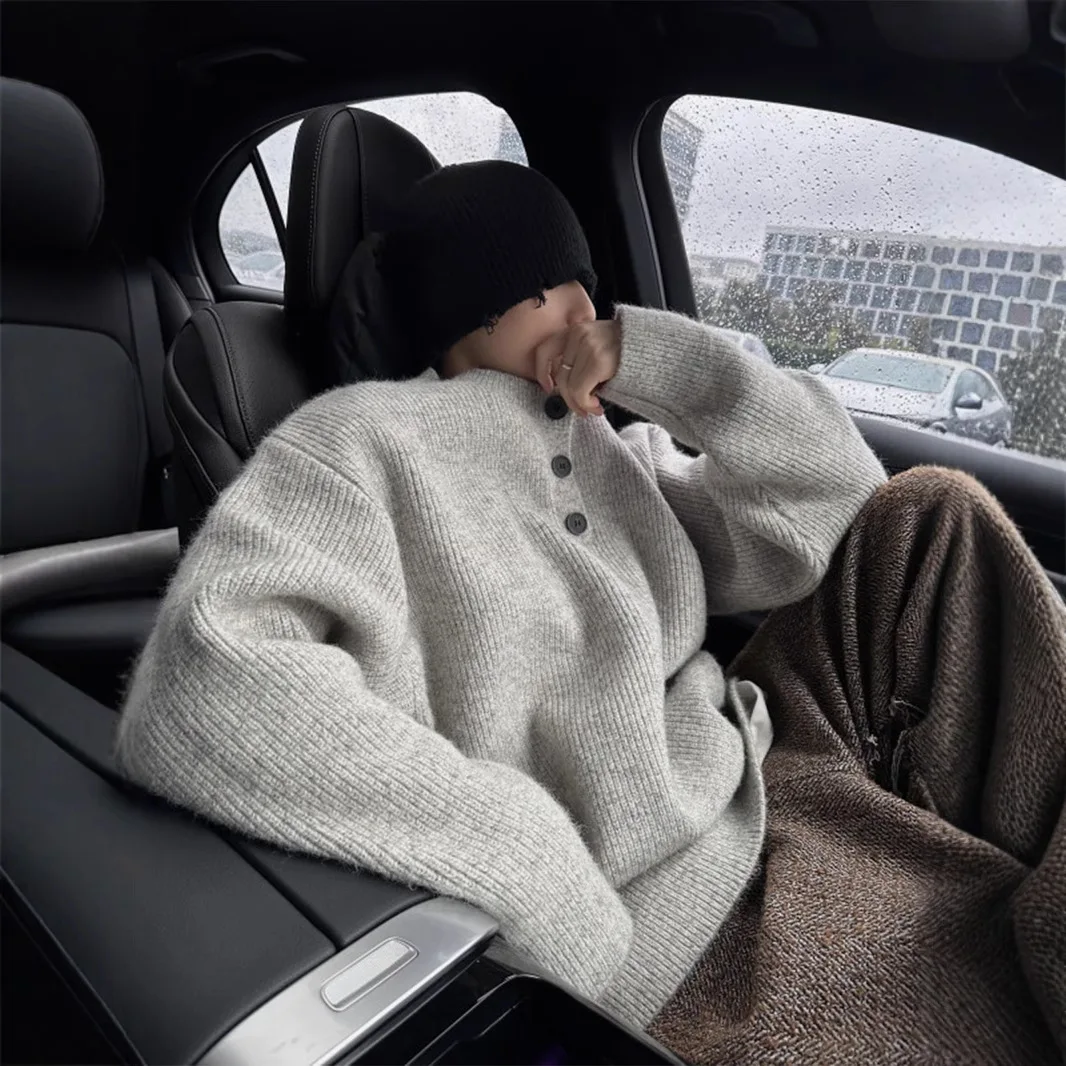 

Мужской свитер Laid-ba High-End с воротником Генри, осенне-зимний, модный, дизайнерский, мягкий и уютный пуловер