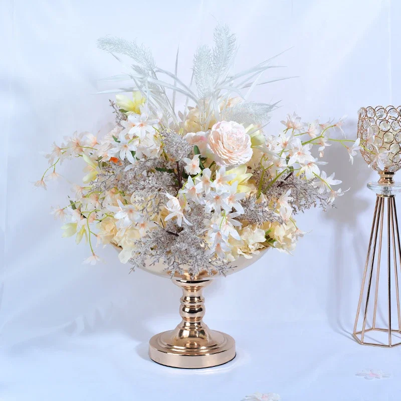 

Elegant Gold Flower Vase Wedding Party Events Big Flower Pots Fruits Pot Decoration Home Table Sweets Tray Cake Stand 2pcs / Lot