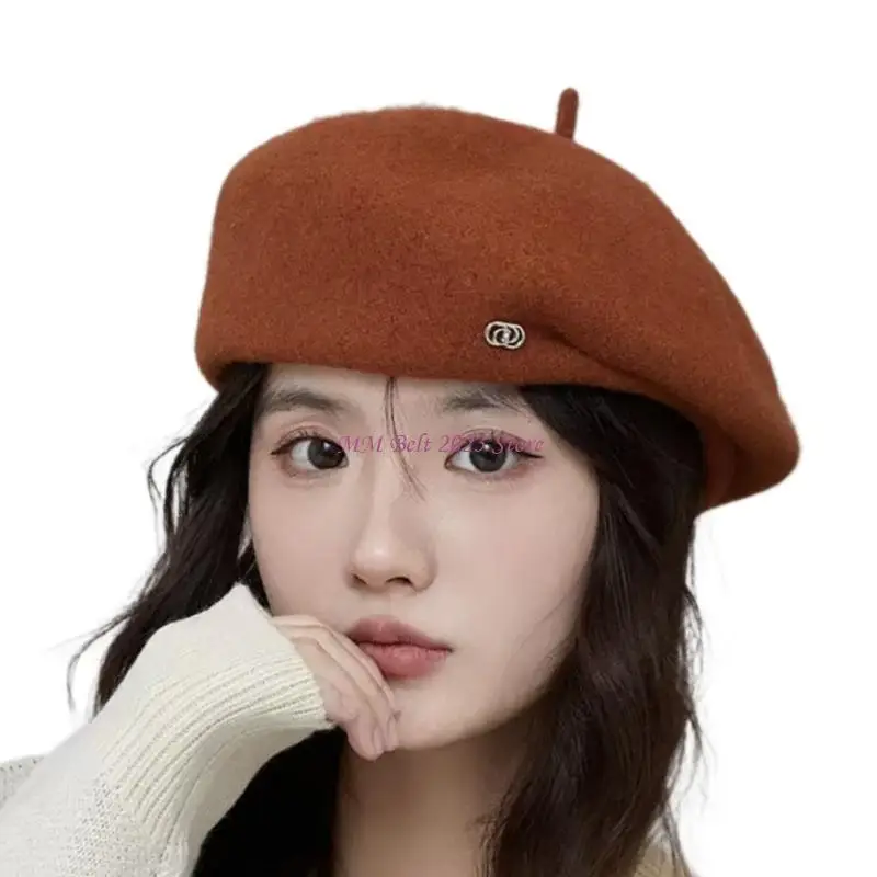 49ME Jednokolorowy wełniany koreański kapelusz jesienno-zimowy unisex