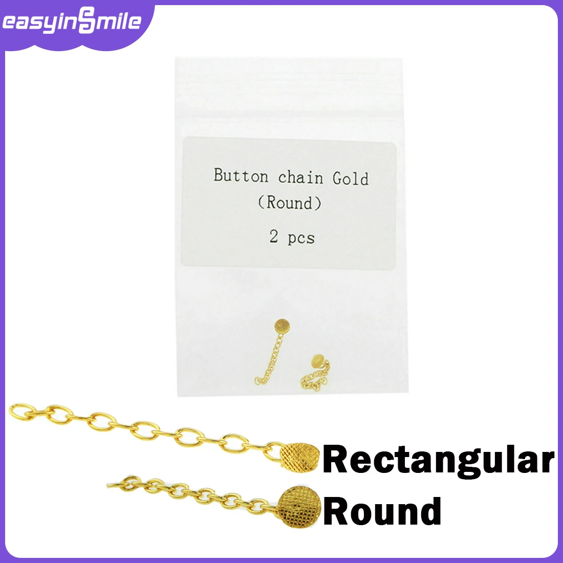 2 or 10pcs/Pack Dental Orthodontic Lingual Traction Chain Round/Rectangular Base Button Chain Golden Gold Plated