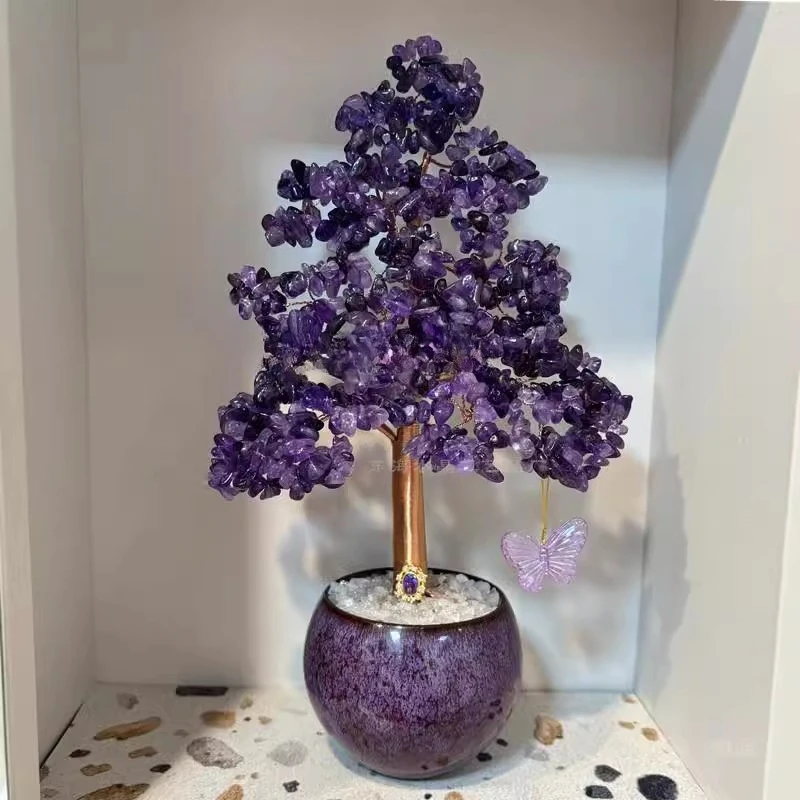 

Natural amethyst tree peach blossom ornament