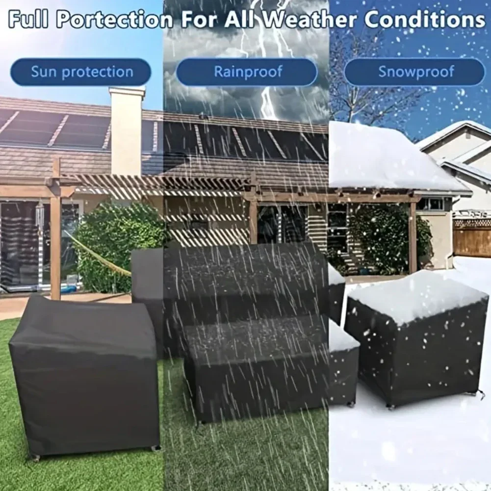 4PCS 200D/420D Garden Furniture Cover Waterproof And Windproof Black Outdoor Furniture Sofa Table Chair Dust Proof Cover