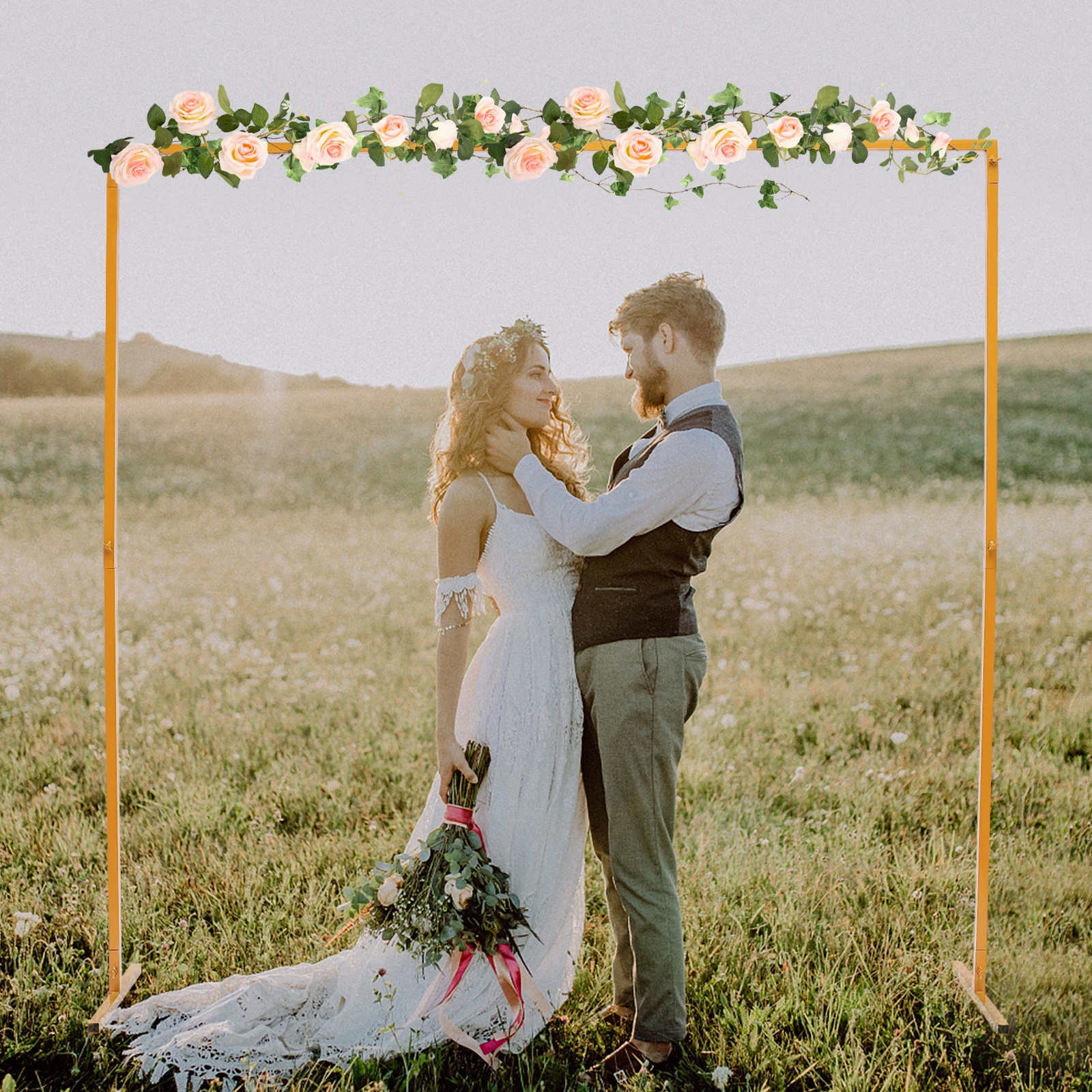 6.6x6.6FT Wedding Arch Backdrop Stand, Square Metal Garden Ceremony Birthday Party Bridal Photo Booth Floral Balloon Decoration