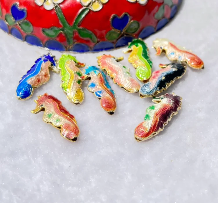 5Pcs Color DIY Cloisonne Seahorse Beads Enamel Filigree Animal Charms Jewelry Making Findings Chinese Intangible Cultural Herita