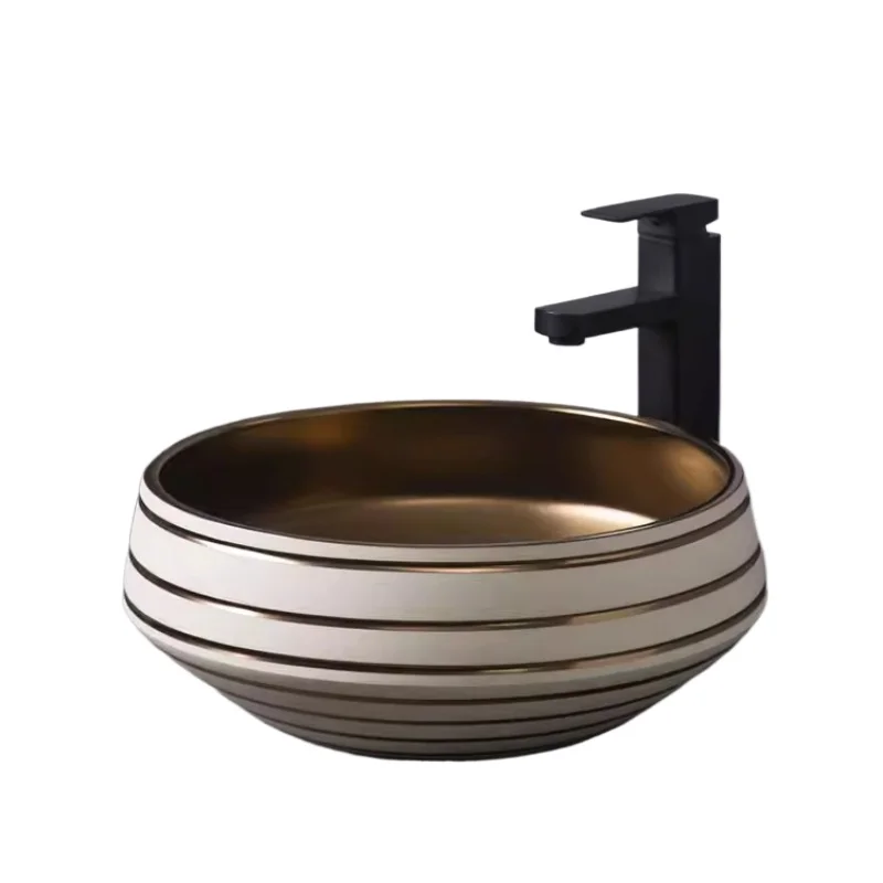 

Stage art light luxury style metal glaze ceramic hand wash single basin hotel bathroom washbasin household
