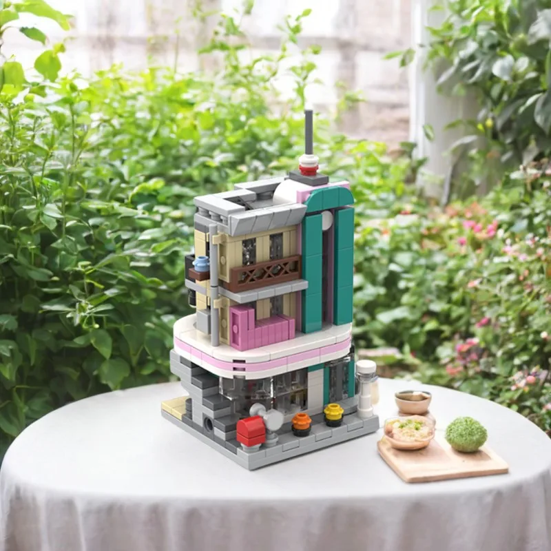 

364-Piece Retro-Style Diner Brick Model, Features Neon Lights and Outdoor Seating, Perfect for City Model Enthusiasts