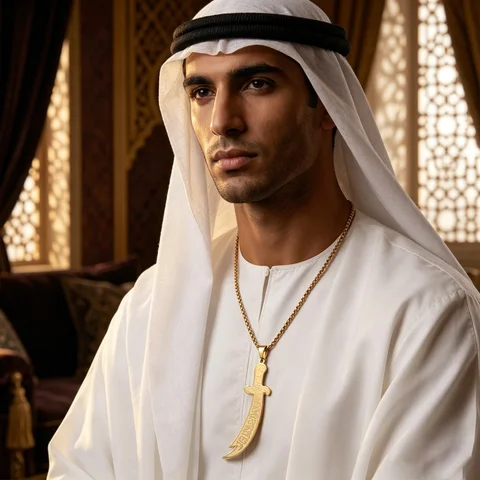 Vintage Arabic Imam Ali Zulfiqar Sword Necklace Made of 304 Stainless Steel, Suitable for Both Men and Women, with a Muslim Islamic Style. It Is a Niche and Personalized Accessory