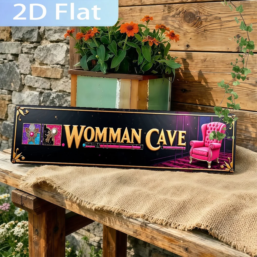Decoração 2D Plana, 1 peça com a frase 'Caverna da Mulher e Cadeira Rosa', uma arte de parede rústica de casa de campo com