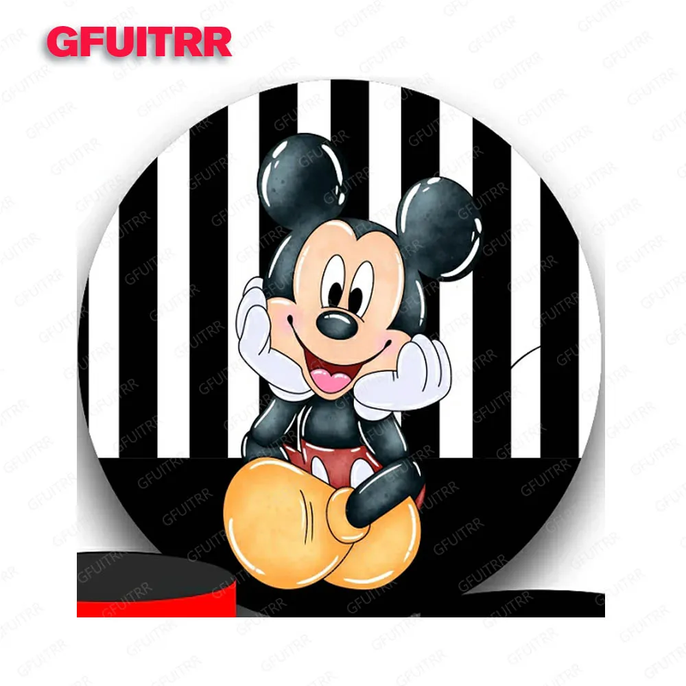 Disney Mickey Mouse Round Backdrop Boys Kids Birthday Party Baby Shower Photography Background Circle Cylinder Cover Booth Prop