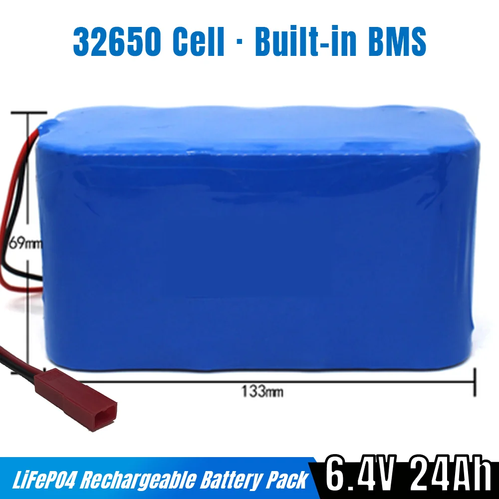 6.4V 24Ah LiFePO4 Battery Pack Battery Pack Built-in BMS 32650 Cell Lithium Iron Phosphate for Solar light street light