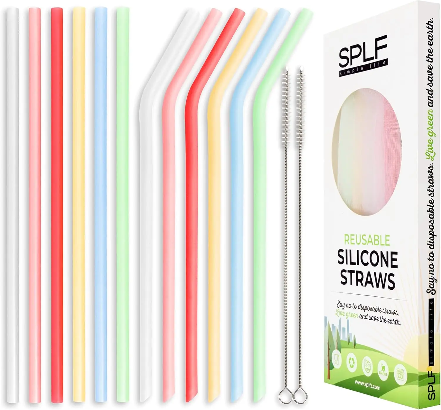

Reusable Silicone Straws for Kids - BPA Free, Collapsible with Cleaning Brushes & Case, Eco-Friendly