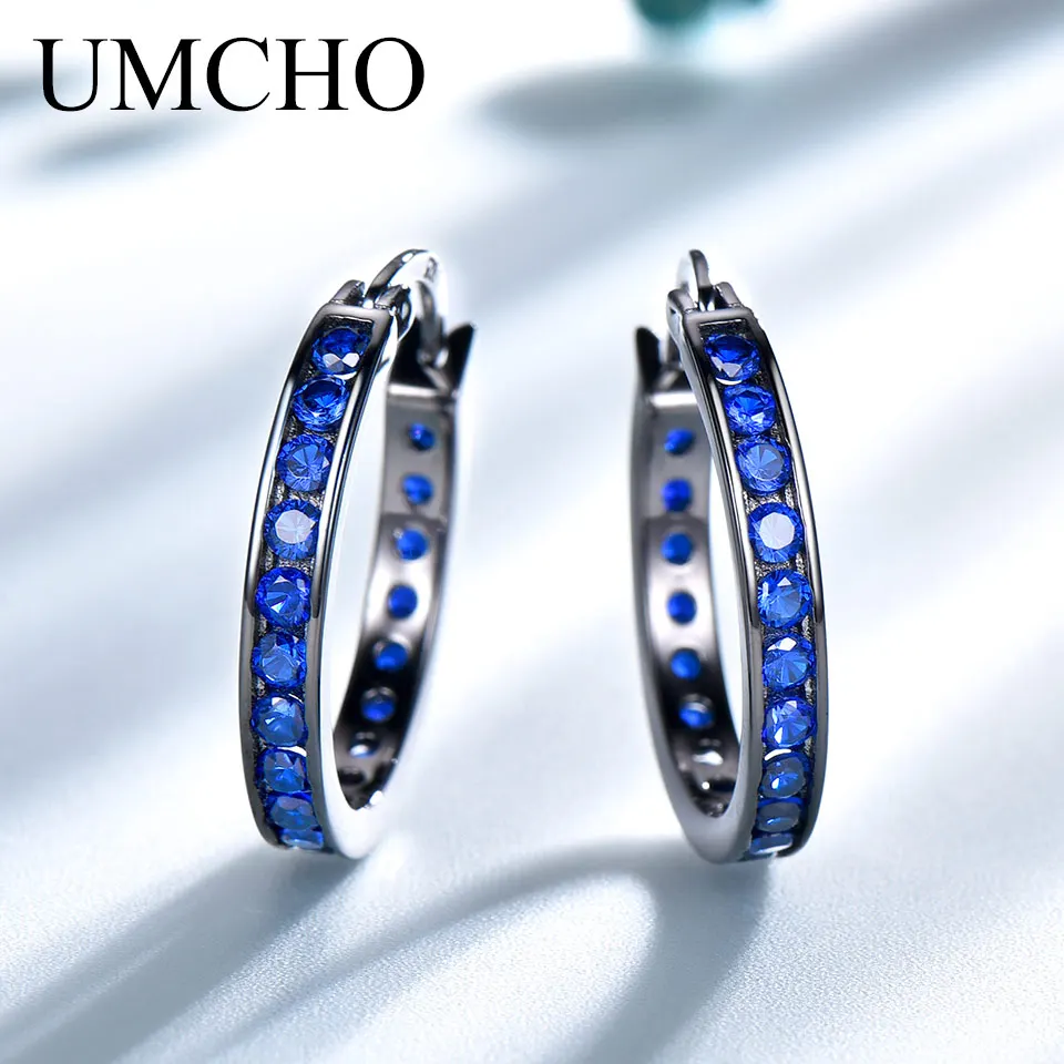 Blue Zirconia Stone Hoop Earrings Electric Black Zircon Wholesale Women Western 925 Silver Earring