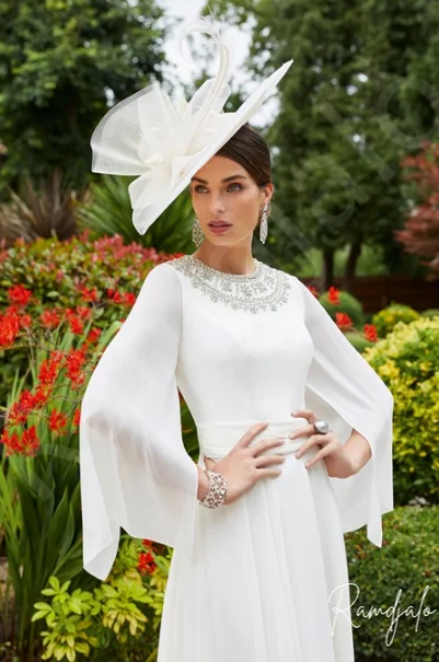 Customized Chic White Midi Dress with Embellished Neckline Dramatic Bell Sleeves and a Fluid A-Line Skirt Special Events Parties