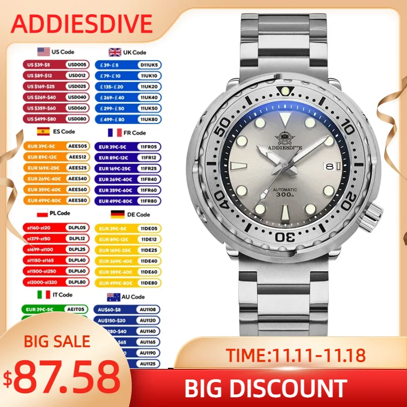 ADDIESDIVE Men Tuna Diving Watch Classic NH35 Automatic Watches Sapphire Glass Mechanical Wristwatch 30Bar Luminous Reloj Hombre