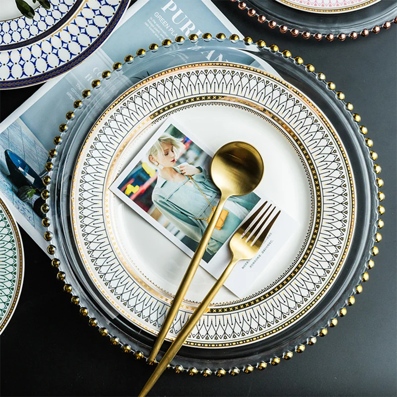 

Nordic Modern Dinner Plate Round Ceramic Western Dinner Plate Wedding Gold Breakfast Sets Vajilla Completa Kitchen Tableware