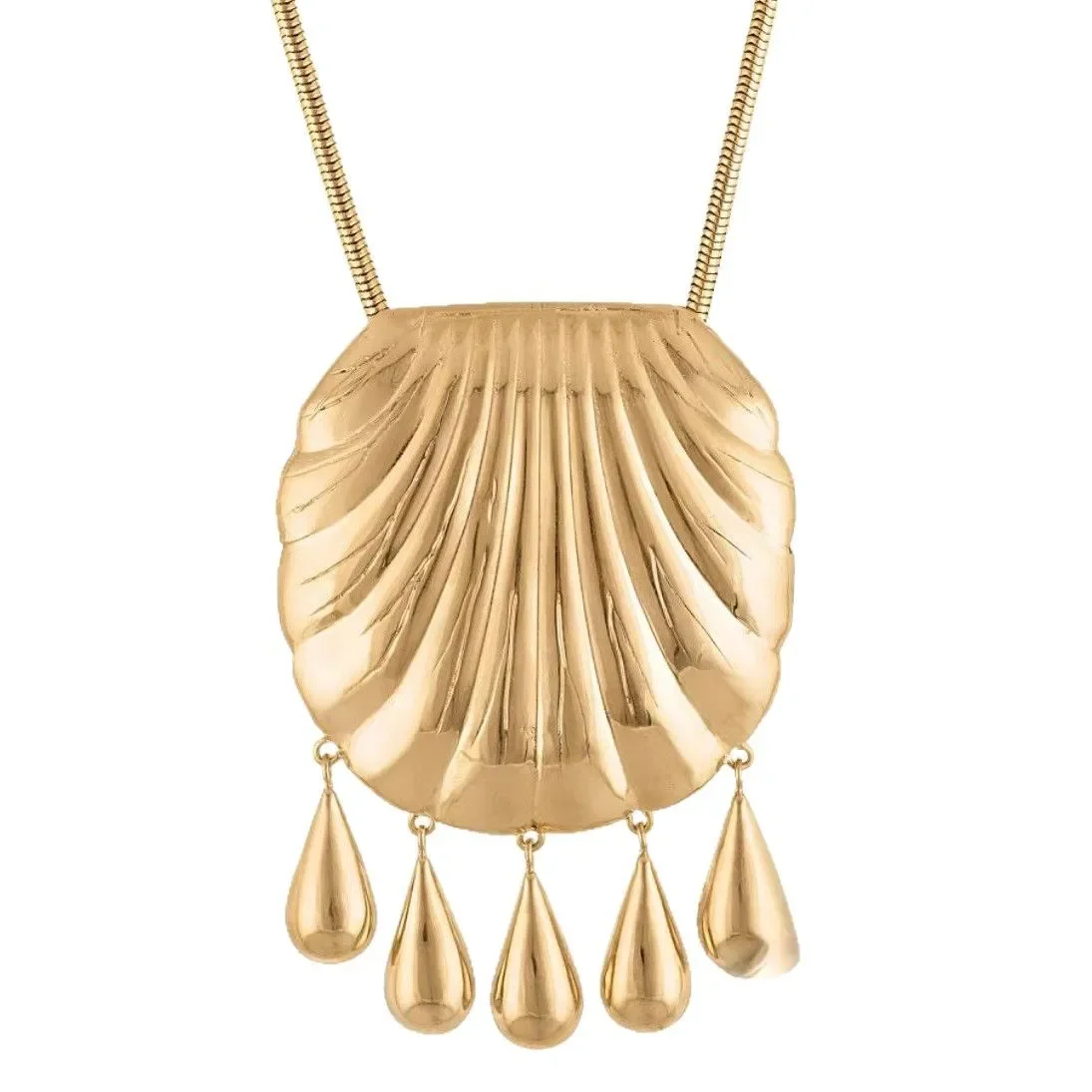 NONE Shell Pendant Tassel Necklace Gold 3