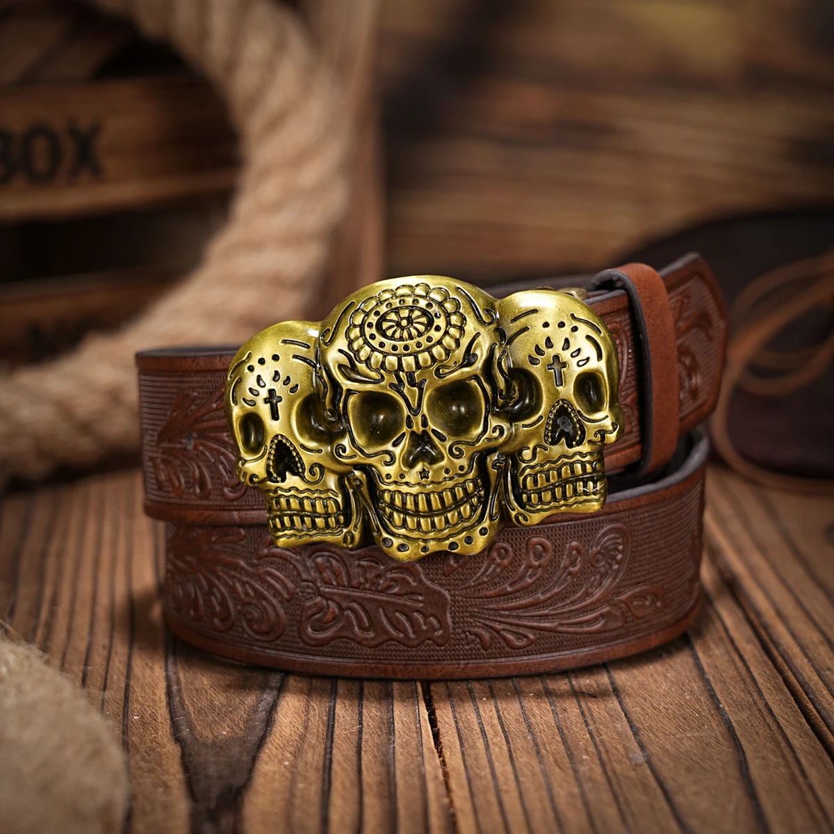 

Western Denim PU Belt - Men's decorative printed engraved vintage belt