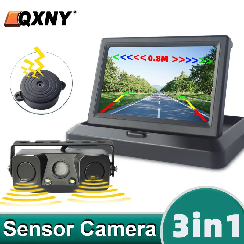 

LED Light Car Accessories Mini Alarm Rear View Camera HD Reversing Radar Sensor Detector Night Vision 3 In 1 Universal Monitor