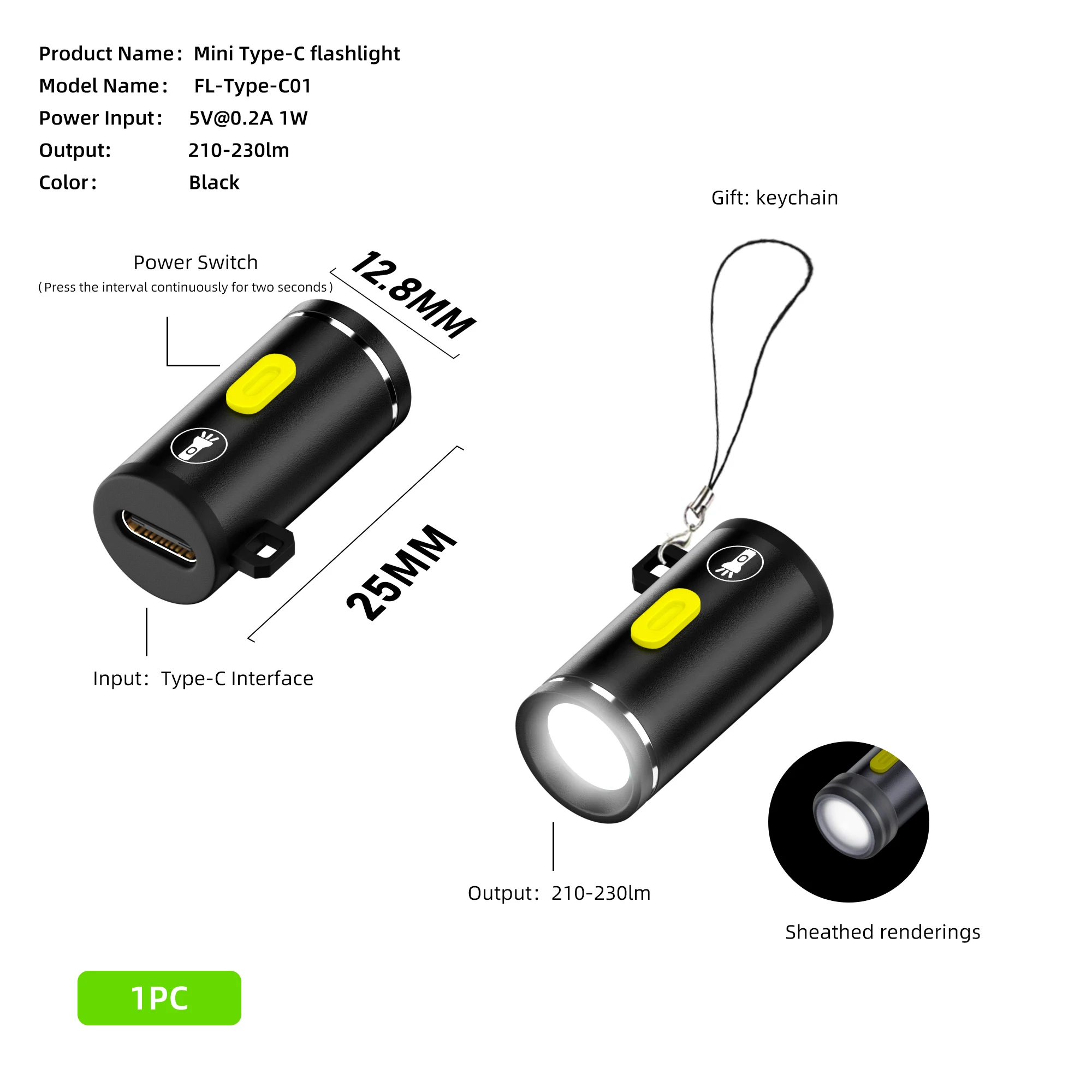 Mini Flashlight Type-C LED Multifunctional Strong Light Pocket Keychain Flashlight Outdoor Hiking Camping Small Torch light