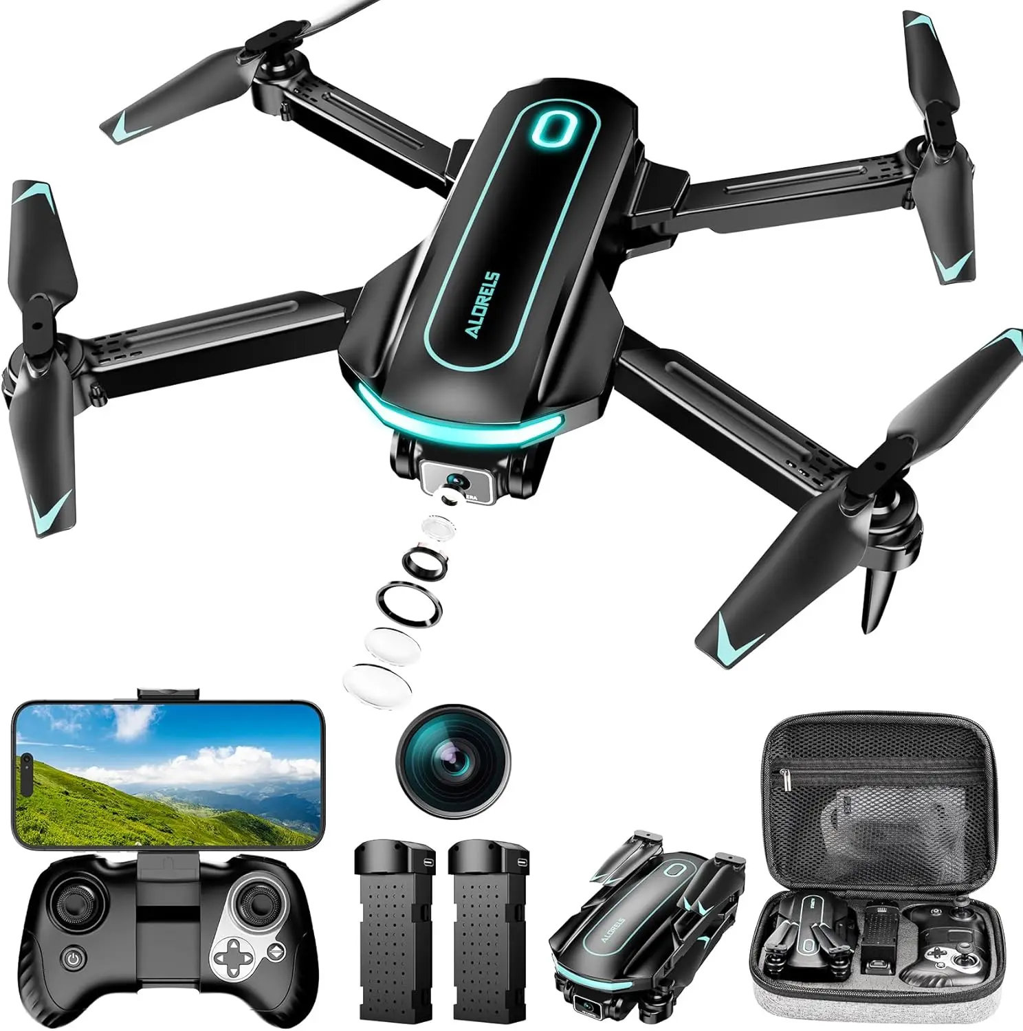 

Складной FPV-дрон 1080P HD с камерой для взрослых и детей, 2 батареи, полет по траектории, управление гравитационным контролем