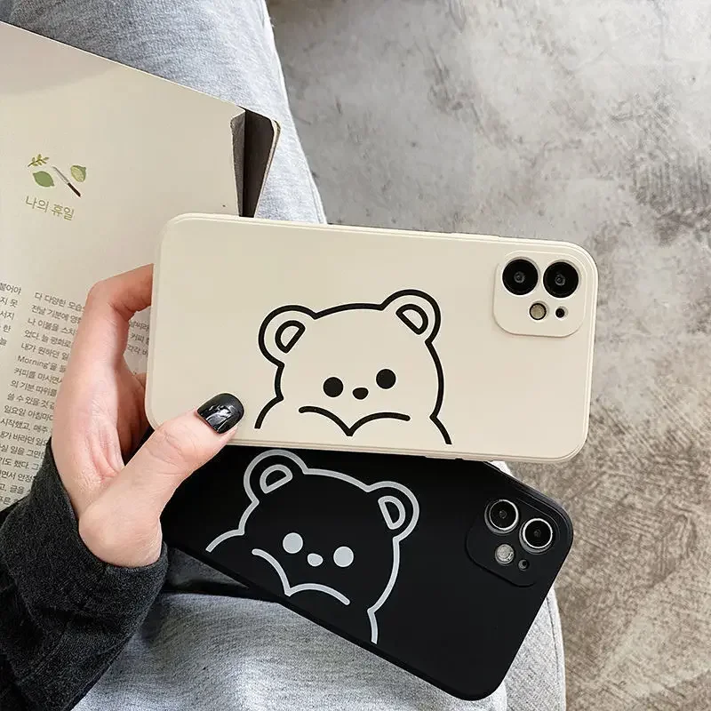 Heart Print Phone Case For Iphone 6 S 6S 7 8 Plus 11 12 13 14 Pro Max 13 Mini 11 Cute Bear Soft TPU Cover Couple Coque Capas