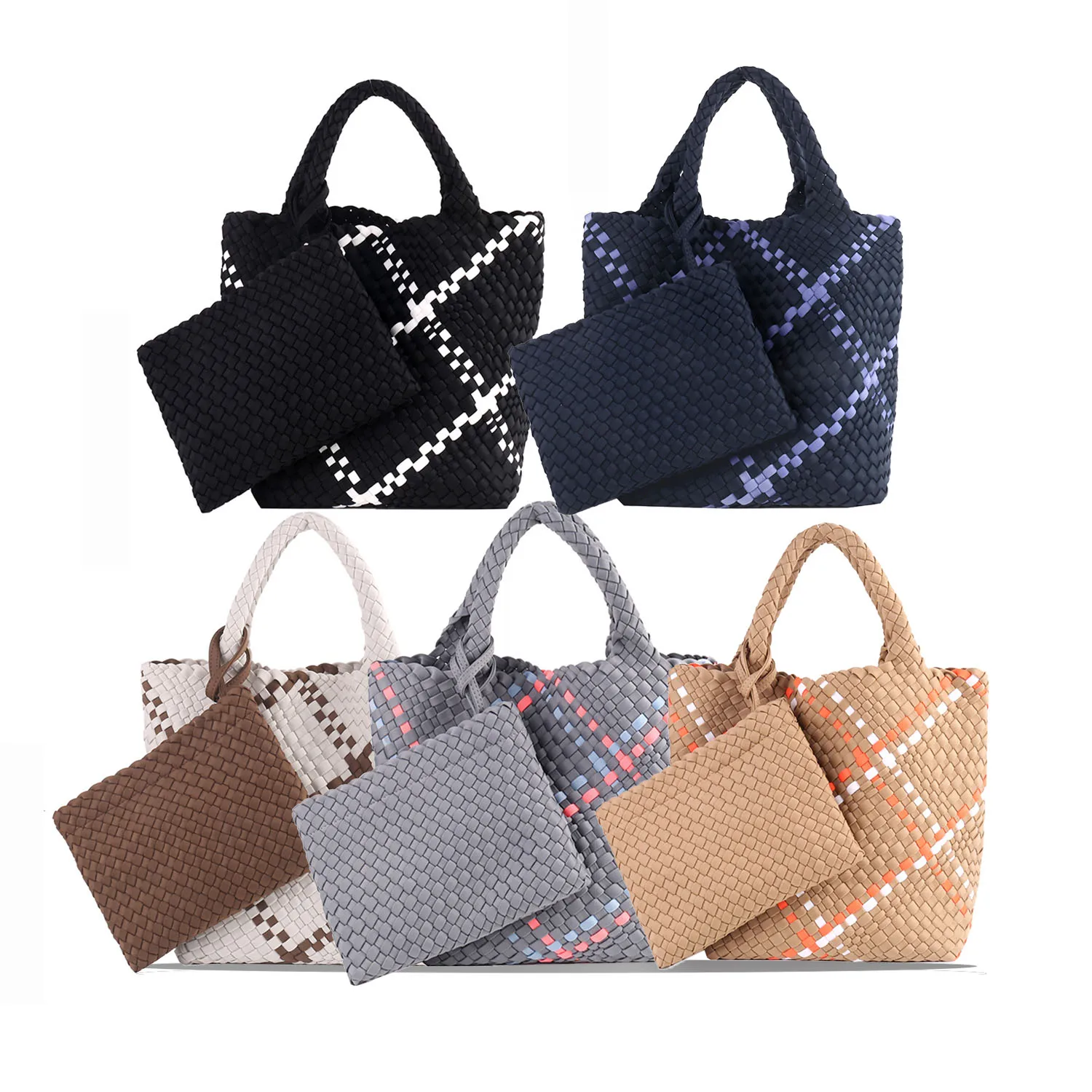 

Woven Bag for Women Neoprene Tote Bag Summer Beach Handbag Purse Retro Handmade Travel Shoulder Bag Set Neoprene Weave Tote Bags