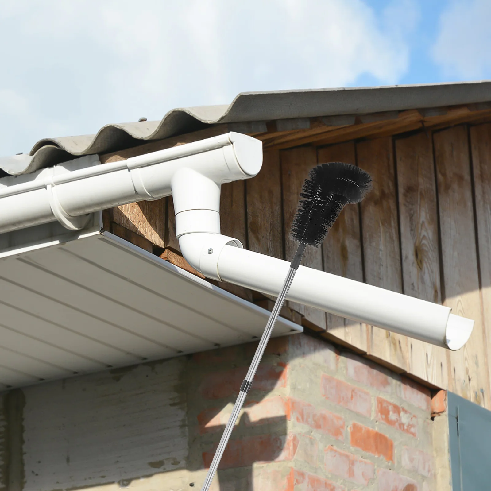 Eaves Pipe Cleaning Brush Telescoping Gutter Extension Pole for Retractable Gutters from The Ground Service Long Cleaner