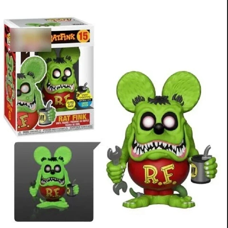 Green Chrome Rat Fink - 2019 SDCC Shared Exclusive 15 Vinyl Doll Action Figure Toys 10cm Height