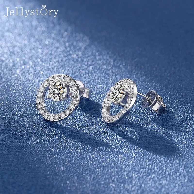 

JellyStory Colorful Moissanite Earrings S925 Sterling Silver Circle Studs High-End Simple and Elegant Jewelry for Women
