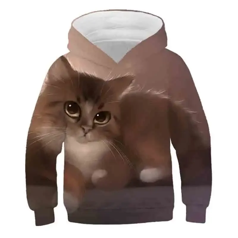 2023 New Boys Girls Cute Cat 3D Print Hoodie Children Hooded Pullover Sweatshirt Fashion Child Hoodies Kids Casual Tops Clothing