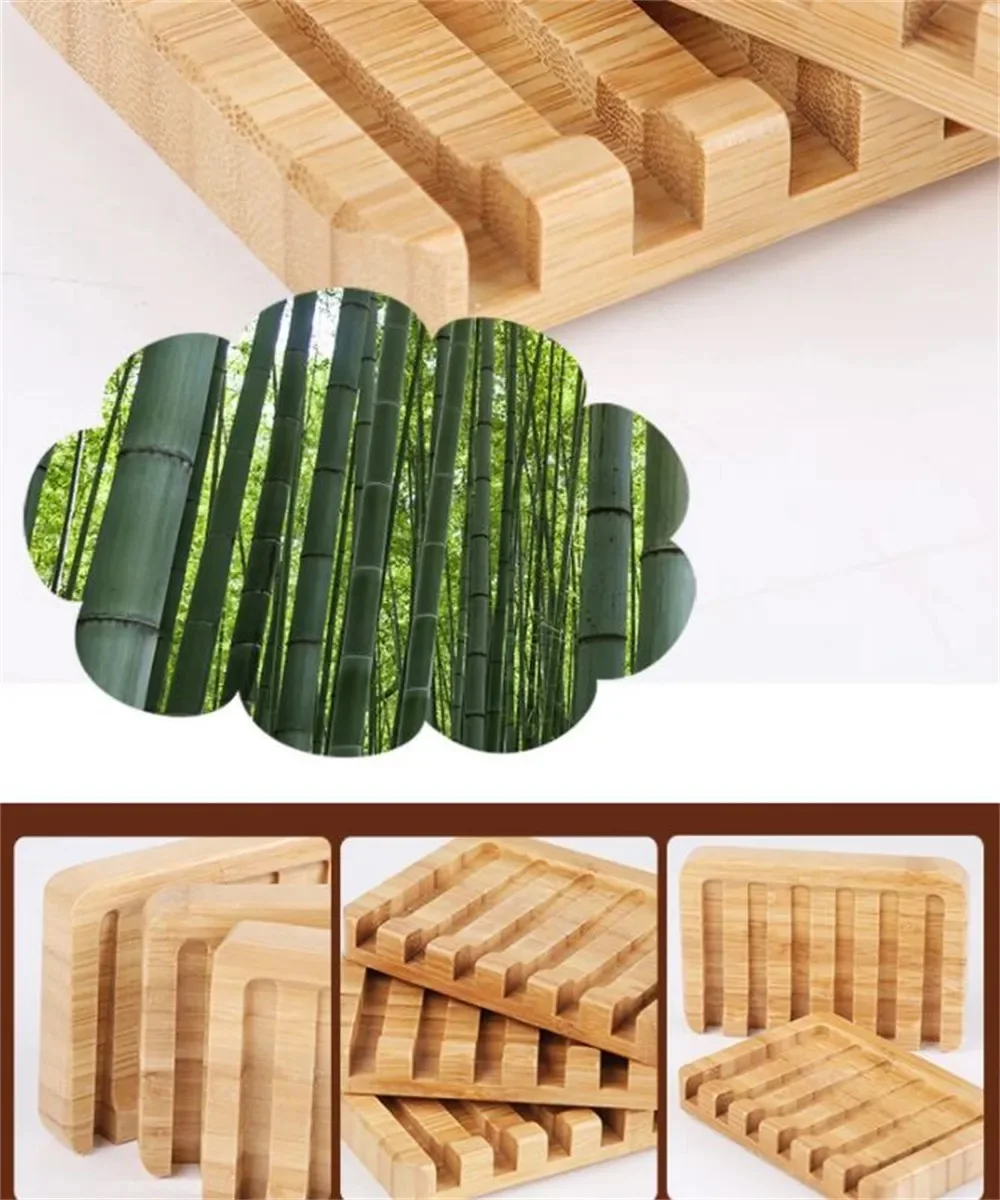 Natural Wooden Bamboo Soap Dishes Portable Shower Bar Soap Holder Box Rack Case Waterfall Self Draining Tray Wholesales