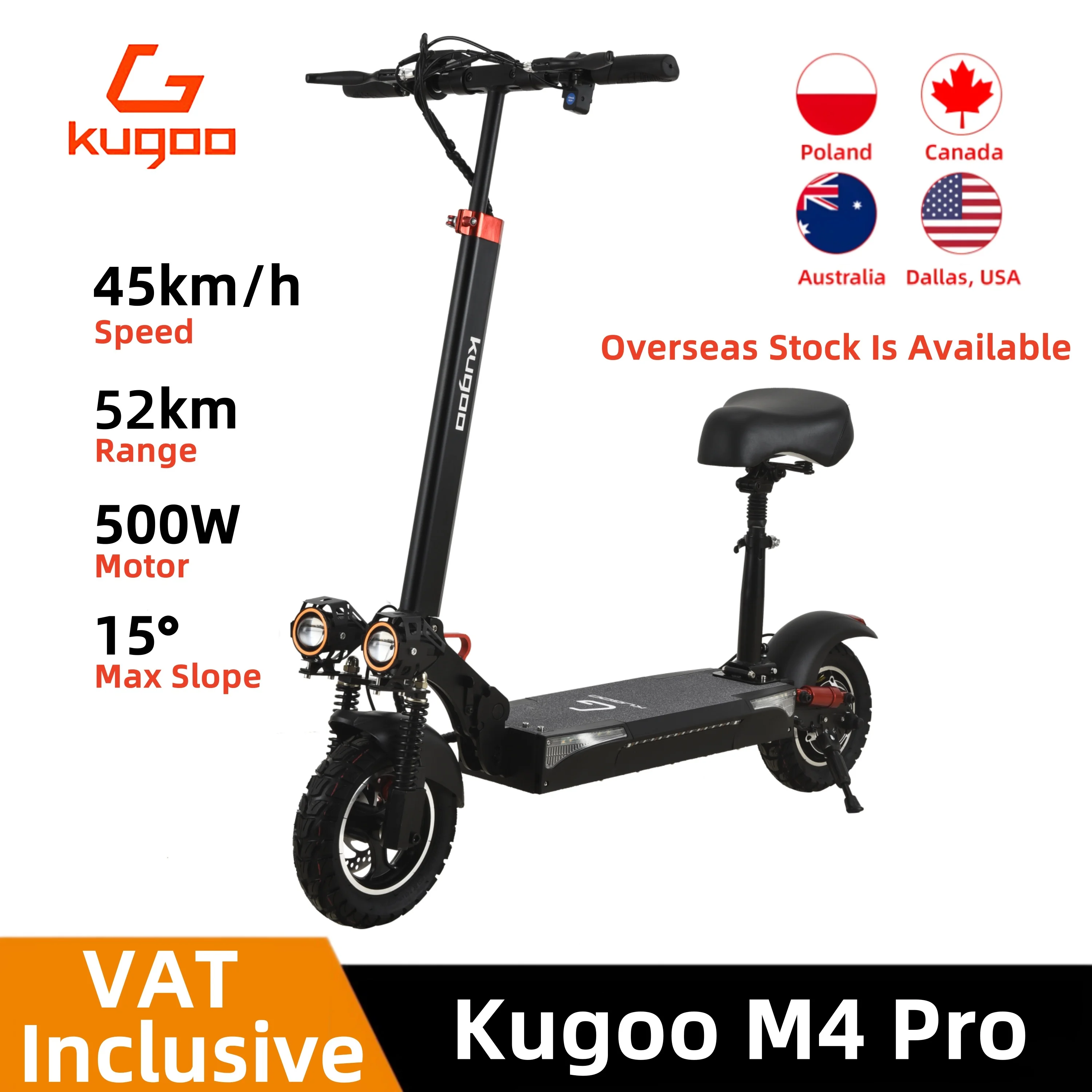 EU Stock KUGOO M4 Pro 48V Motor 500W Speed 45km/h KickScooter  With Seat Dual Shock Absorption Rich headlights Electric Scooter