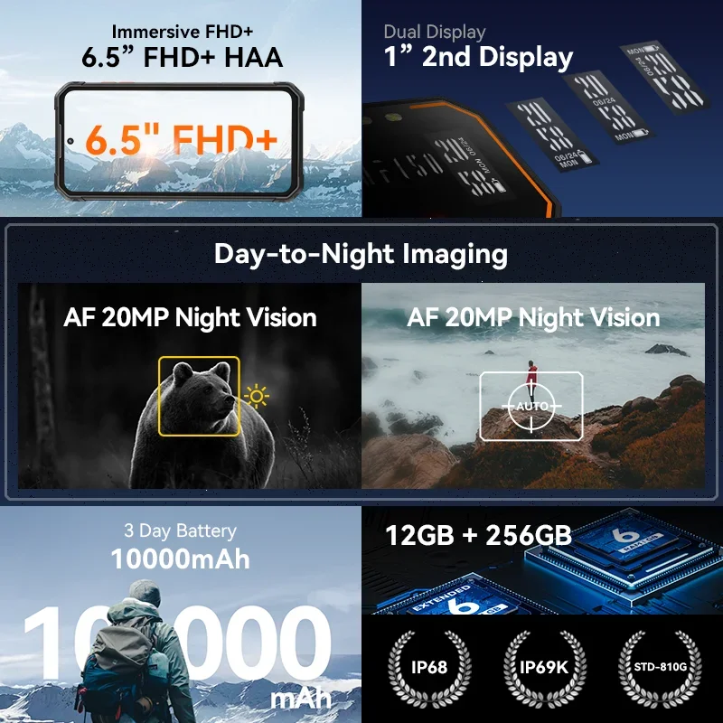 Прочный телефон IIIF150 B2, 6,5 дюймов FHD + 12 Гб (6 ГБ + 6 ГБ), 256 ГБ, смартфон с ночным видением, Android 13, камера 48 МП, мобильный телефон с 10000 мАч