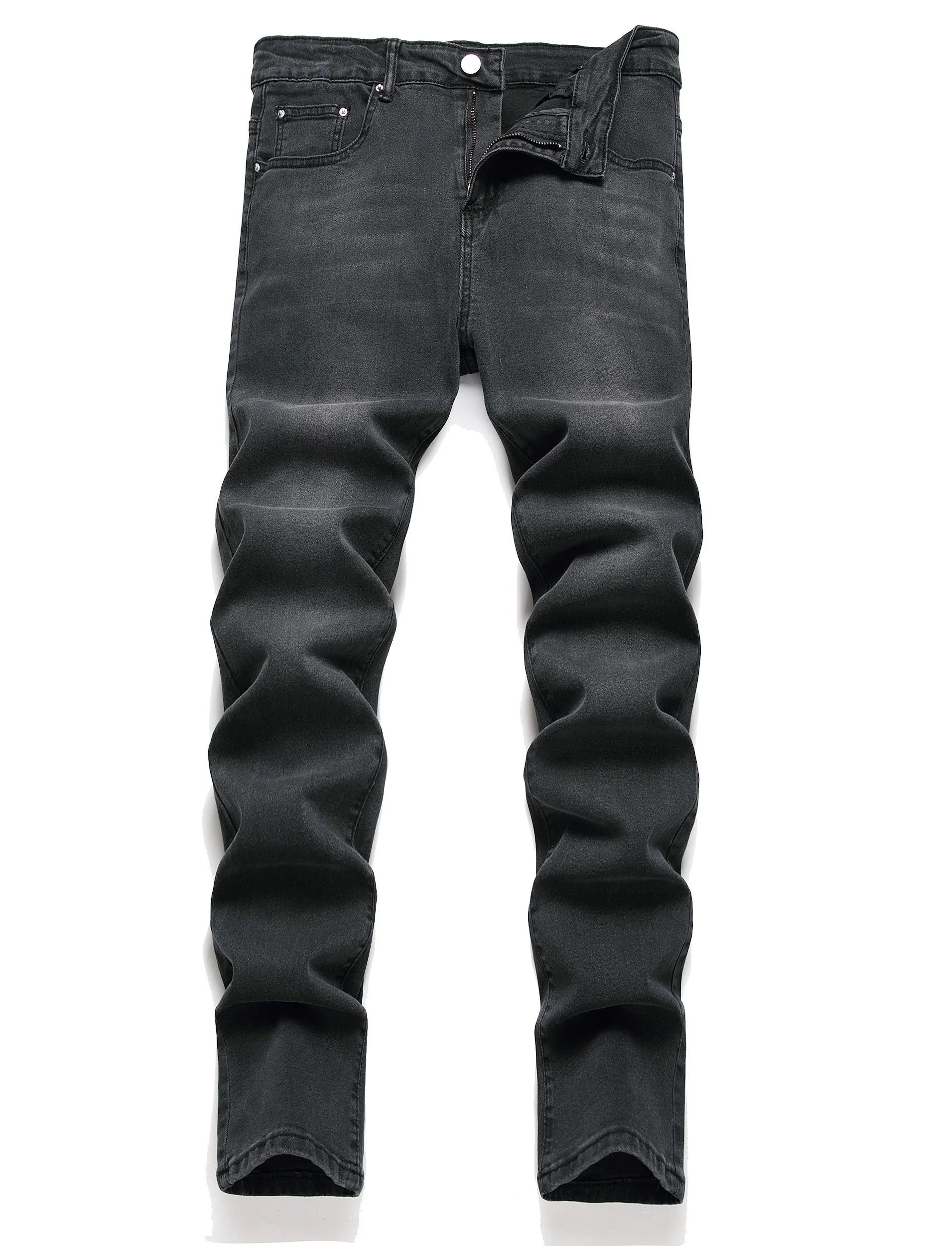 Vaqueros para hombre, vaqueros elásticos de color sólido a la moda, pantalones vaqueros de estilo callejero a la moda