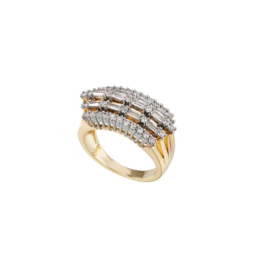 Französischer leichter Luxus-Schmuck mit eingelegten Baguette-Ohrringen und Ringen im zweifarbigen Set, vielseitiger Schmuck für den Arbeitsweg und Bankette. – Detail 10