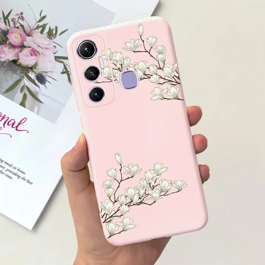 For Infinix HOT 11 X662 Case Black Pink Silicone Soft TPU Matte Funda For Infinix Hot 11s NFC Hot11s NFC Bumper Flower Cat Capas