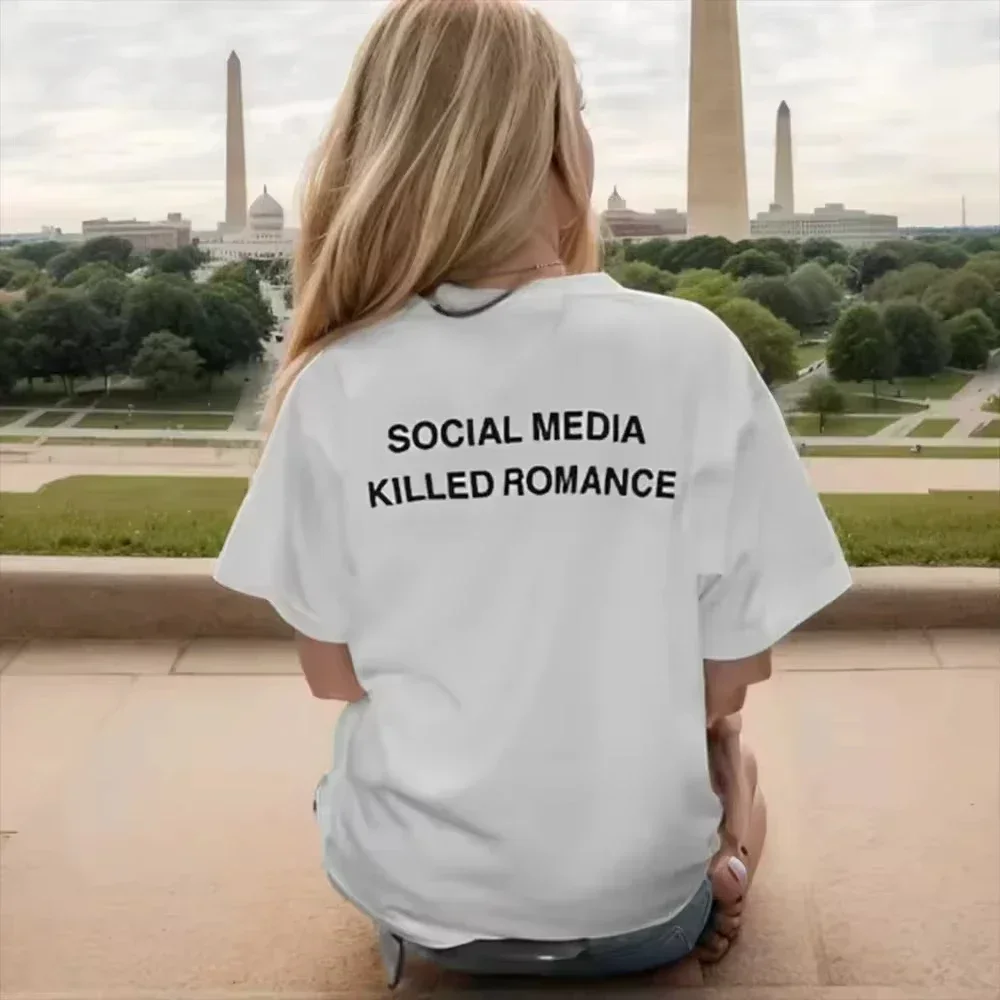 2025 Social Media Killed Romance T Shirt Men Women Aesthetic Valentine's Print T-Shirt Couple Tee Summer Tops Clothing