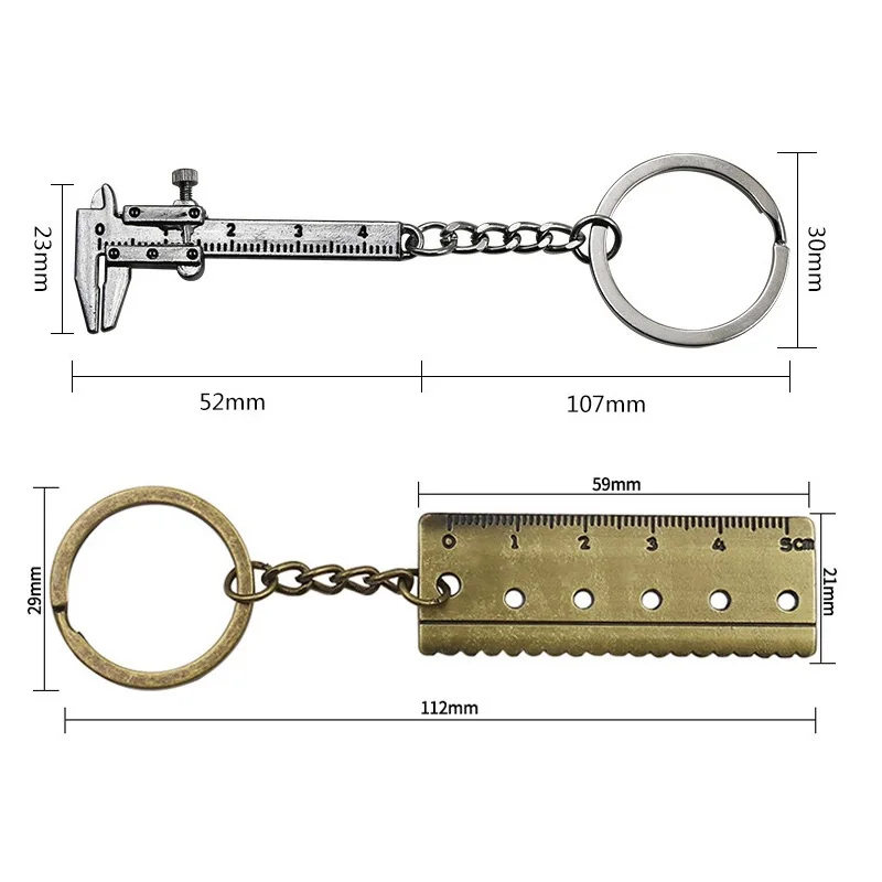 100Pcs Mini Vernier Caliper Keychain Keyring Alloy 3D Movable Precision Miniature Pocket Vernier Caliper Wedding Party Favor