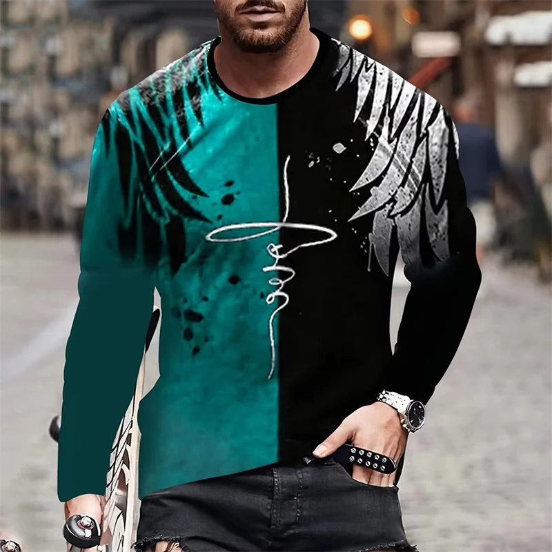 2026 Men's Cross Wing Pattern T-shirt Jesus Christ 3D Printed Autumn/Winter Casual Long Sleeve Plus Size Round Neck T-shirt