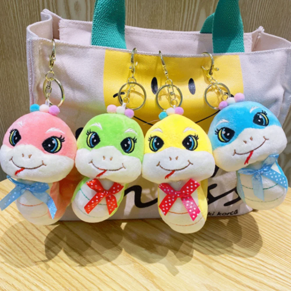 Kawaii Small Snake Plush Doll Pendant Stuffed Cartoon Snake Mascot Keychain Car Keyring Cute Funny Snake Plush Toy Students