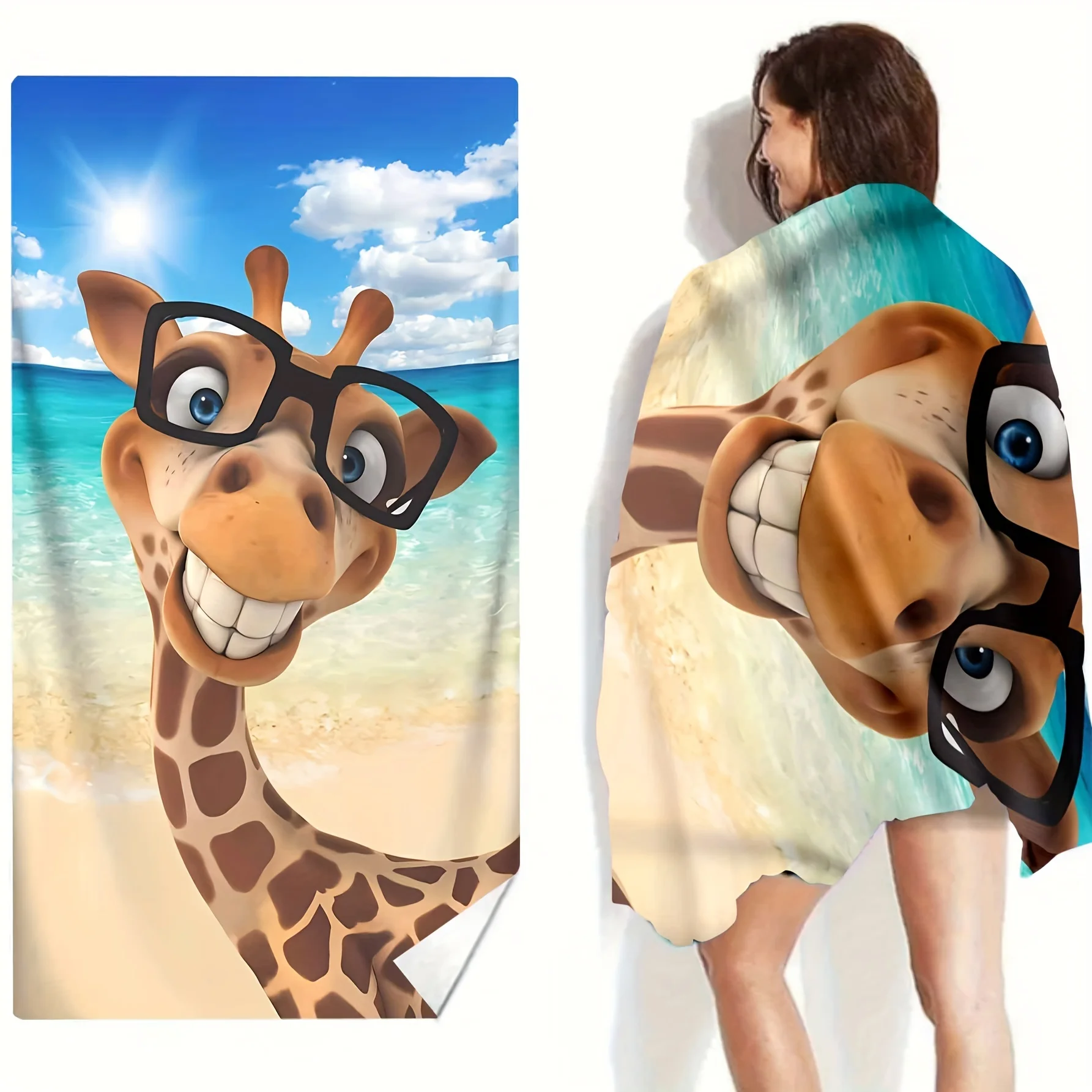 Lightweight & Soft Giraffe Beach Towel - Ultra-Absorbent, Quick-Dry Knit Fabric, Perfect For Sun & Swim