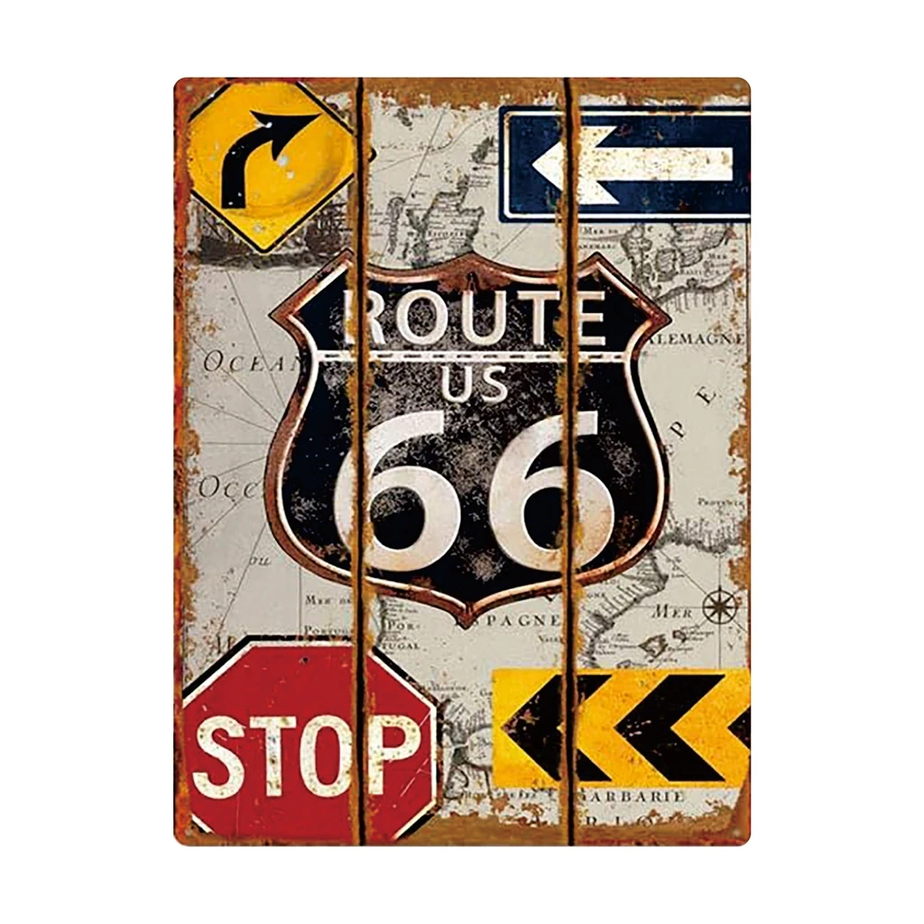 Route US 66 US Map Board Metal Poster Country Vintage Tin Logo Garage Bar Home Wall Decoration Antique Plaque Set of 4 PCS