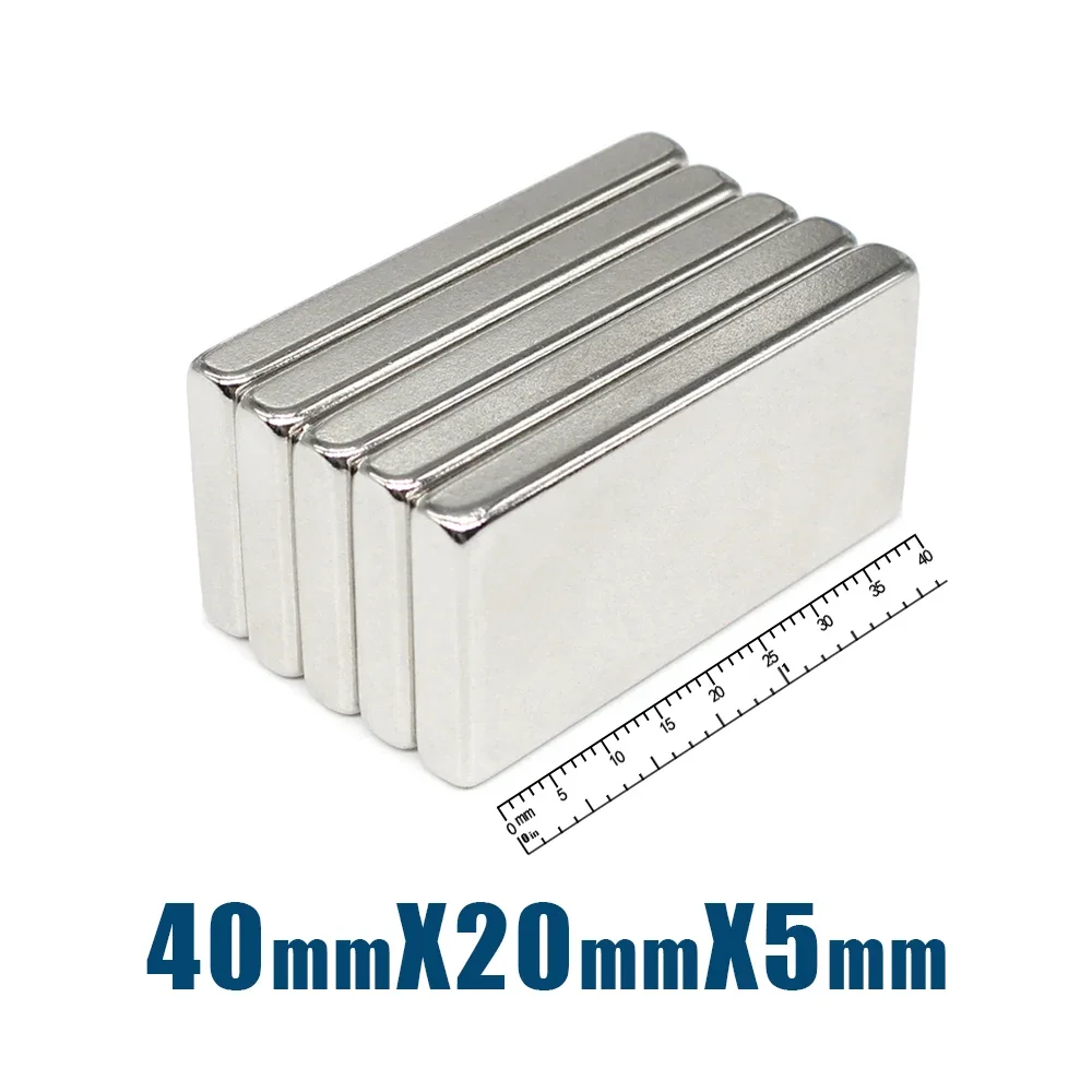 1/2/5/10pcs 40x20x5mm quadratischer Seltenerd-Neodym-Magnet n35 Block starke leistungs starke Magnete 40x20x5 Permanent magnet