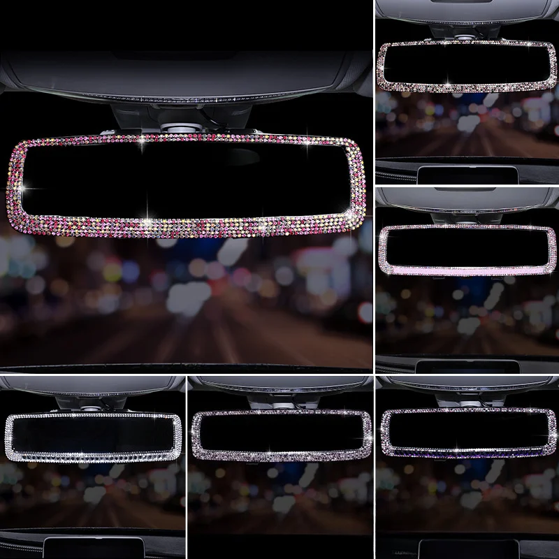 Bling diamentowe kryształki górskie dekoracja lusterka wstecznego samochodu wnętrze auta HD lusterko wsteczne akcesoria samochodowe dla kobiet