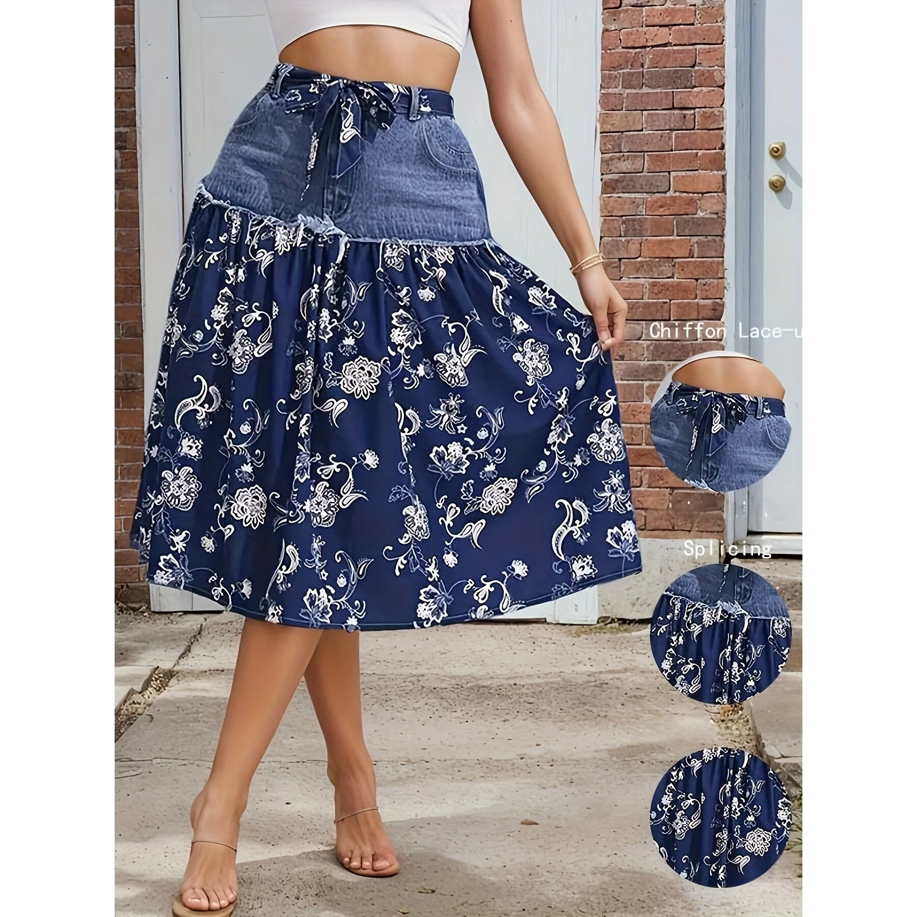 

Tie Waist Chiffon Skirt Half-length Belted Women's Fashion plus Size Pear Shape Body Type Winter Collection No Brand
